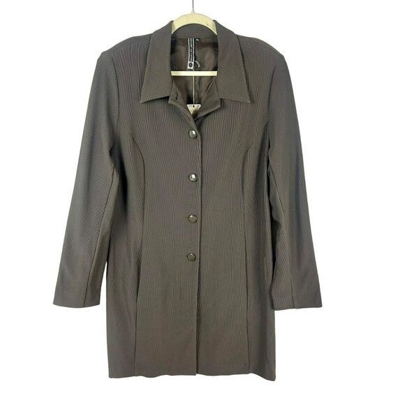 NEW Lynne Ritchie Long Line Ribbed Jacket Women XL Green Gray Lagenlook Minimal - Picture 1 of 6